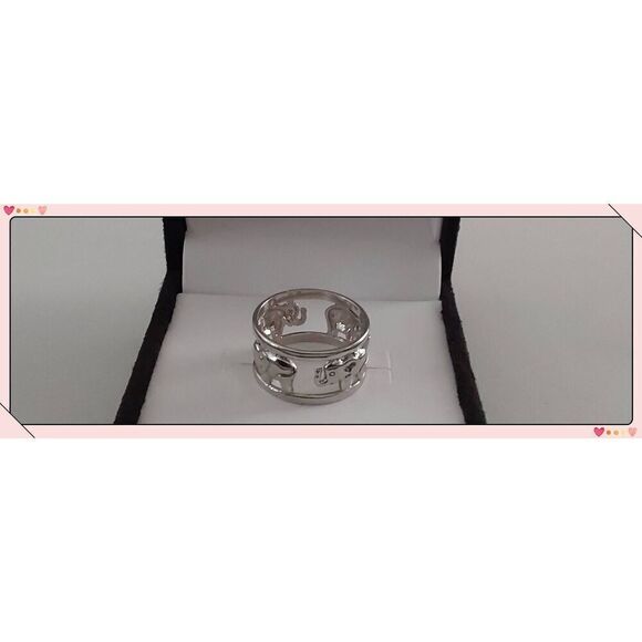 Beautiful High Polished .925 Sterling Silver Elephant Motif Wide Band Ring Sz 8 - Picture 2 of 5